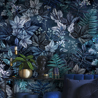Blue Foliage Wallpaper Mural - Avalana Design